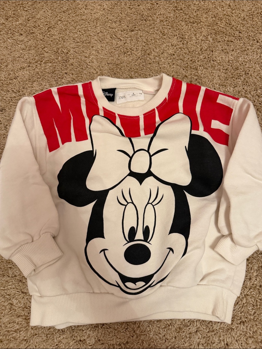 Zara White Crewneck Sweater with Red Minnie Graphic